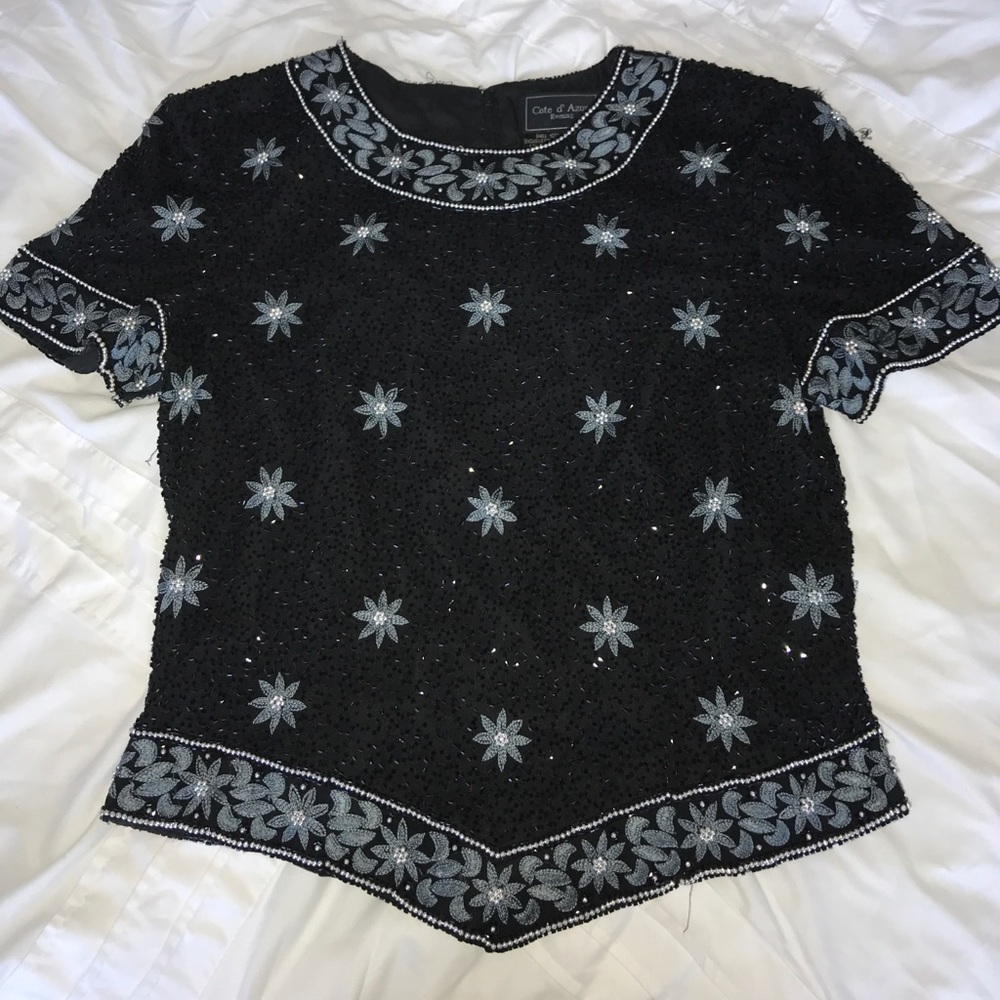 Côte d’Azur Evening Beaded Silk Blouse